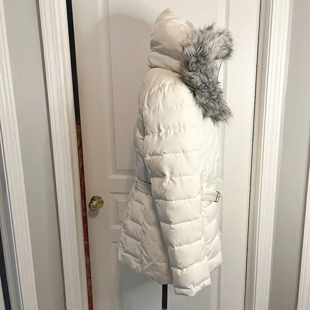 Bar III Quilted Puffer Faux Fur Hooded Belted Lined Pocket Parka Coat - Picture 3 of 16